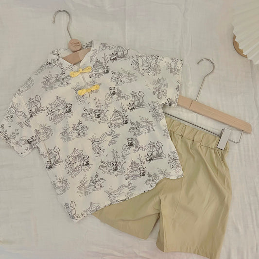 Panda China Tang Suit Set Khaki